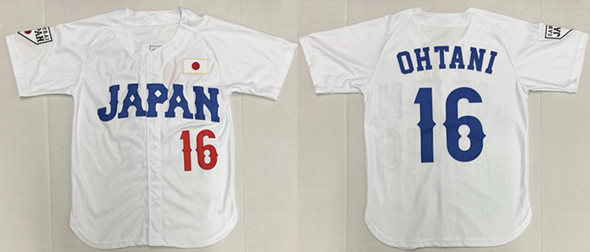 Men's Japan #16 Shohei Ohtani White Stitched Baseball Jersey